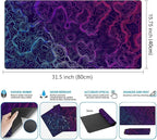 Blue Purple Desk Pad Topographic Map Desk Mat XXL Large Extended Gaming Mouse Pad Computer Mat, Laptop Keyboard and Mouse Mat, Office Decor Non-Slip Mousepad with Stitched Edge, 31.5''x15.7''