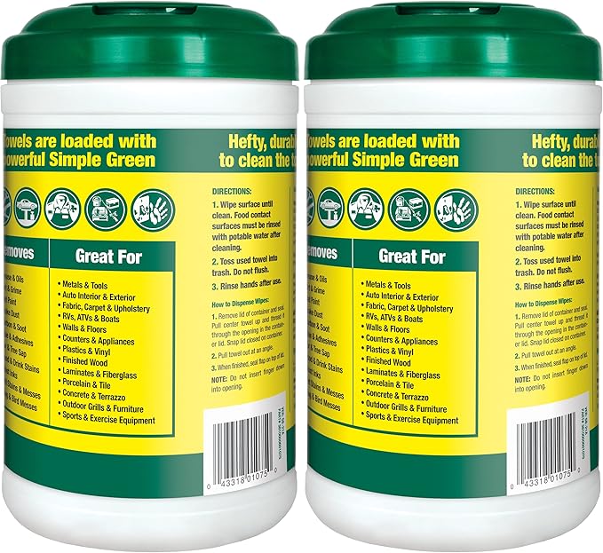 Simple Green Professional Grade Heavy-Duty Cleaning and Degreasing Towels, All-Purpose Cleaning Wipes, 75 count (Pack of 2)