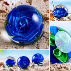 EUSTUMA Hand Blown Glass Flower Paperweight Figurine for Office Desk.Give You A Gift from The Person You Love, The Garden Decoration.(Blue Flowers)