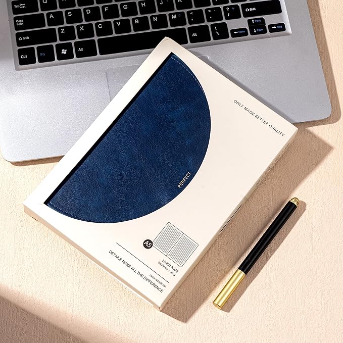 CAGIE Lined Journal for Women, 100GSM Leather Journals for Writing with Buckle Closure,A5 Hardcover Diary Journaling Notebooks for Business Work School Note Taking 5.9" x8.59 (Blue)