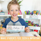 Desk Name Tags for Classroom -25 Student Name Plates for Classroom Kindergarten, Preschool, 1st, 2nd & 3rd Grade, 9x3 Teacher Nameplates for Student Desks & Cubbies, Boho Nametags