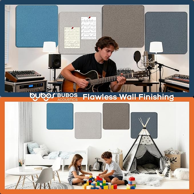 BUBOS 4 PCS Fabric Acoustic Panels 23.6''x23.6'' Decorative Sound Dampening Panels, Sound Absorbing Panels for Studios, Office, Home Theater,Mistral