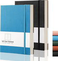 AHGXG Dotted Bullet Grid Journal 2 Pack - A5 Dot Grid Notebook Softcover, Medium 5.75'' × 8.38'', 320 Numbered Pages, 120gsm Thick Dotted Paper, Soft Leather Cover (Black Blue)