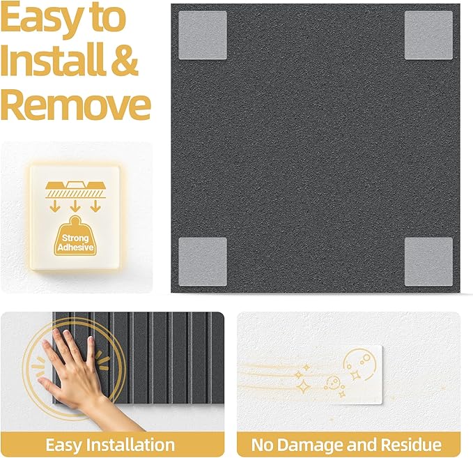 Large Cork Board for Wall 36" x 48" Black Bulletin Board with Safe Removable Adhesive Squares for Pictures Photos, Alternative CorkBoard Felt Pin Boards Tiles for Office Classroom Wall Decor-12 Pack