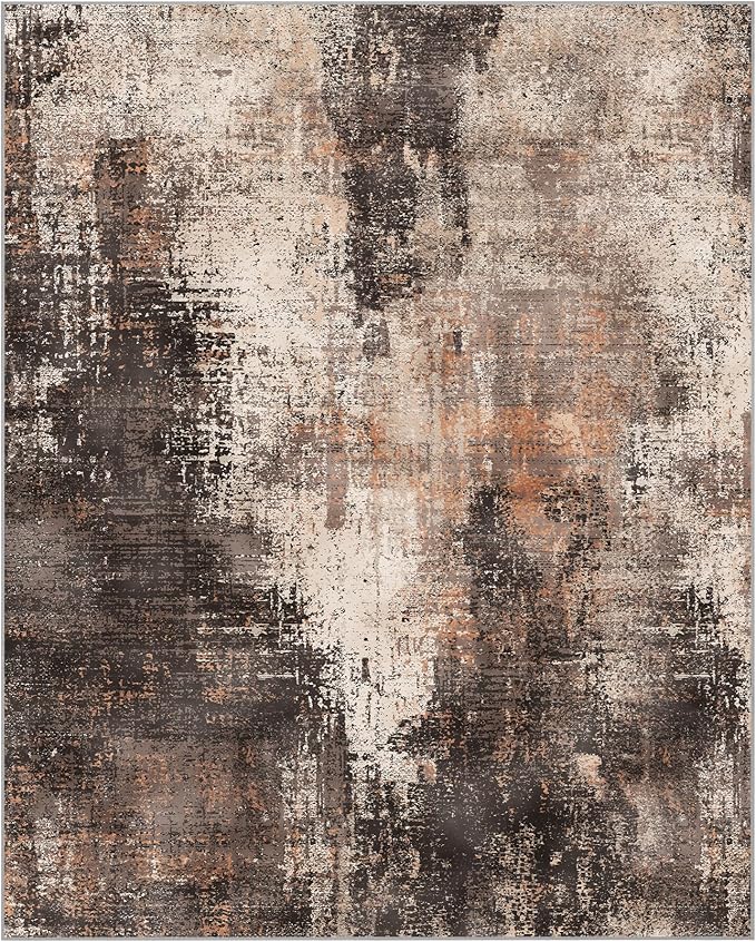 GENIMO Washable Area Rugs for Living Room, 8x10 Vintage Non Slip Rugs, Low Pile Lightweight Soft Print Rug for Bedroom, Dining Room, Home Office, Brown Orange