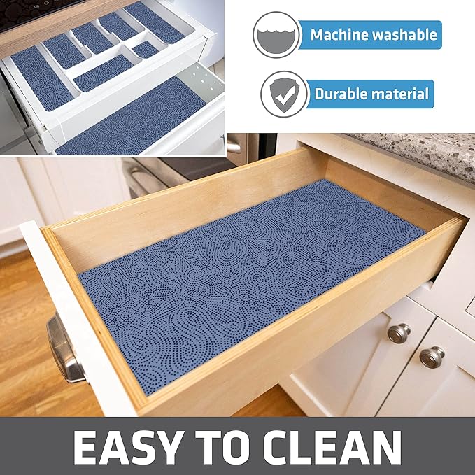Drymate Premium Luxury Shelf & Drawer Liner, Thick Cushioned Fabric, Non-Adhesive, Absorbent, Waterproof, Slip-Resistant, Liners for Kitchen Cabinets, Cupboards (USA Made)(12”x59”)(24-Pack)(Blue)