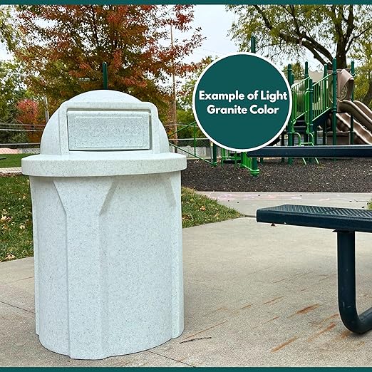 Sturdy Essentials 32 Gallon Square 100% Recycled Plastic Heavy Duty Indoor or Outdoor Commercial Trash Can with Push Lid | Great for Schools and Businesses - Light Granite