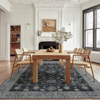 GENIMO Machine Washable 9x12 Area Rugs for Living Room, Non Slip Vintage Rugs, Low Pile Lightweight Chenille Print Rug for Bedroom, Dining Room, Home Office, Charcoal