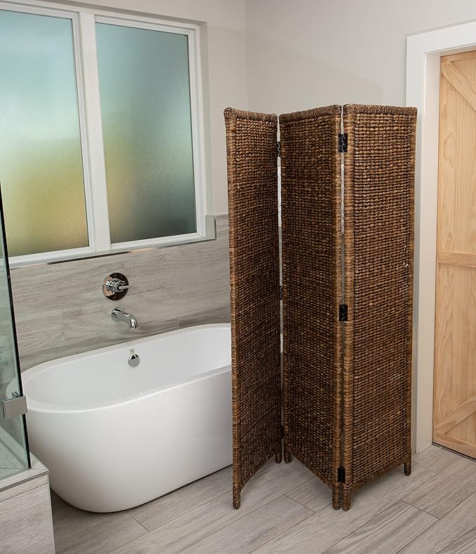 BIRDROCK HOME 3 Panel Seagrass Room Divider - Brown Wash - Folding Sections - Partition Screen - Hand Woven Abaca - Home Decor