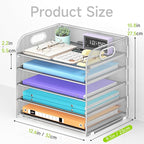 Cawukege 5 Tier Paper Organizer with Handle, Metal Mesh Desk Organizer File Folder Paper Letter Tray Desktop Document Sorter for Classroom, School, Office Accessories Organization and Storage - Silver