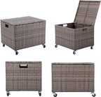 BIRDROCK HOME Rolling File Box - Storage Cabinet with Wheels - Weatherproof Rattan-Style Resin Deck Chest for Garden, Home and Office - Organize Cushions, Toys, and Accessories - Storage Box - Tan