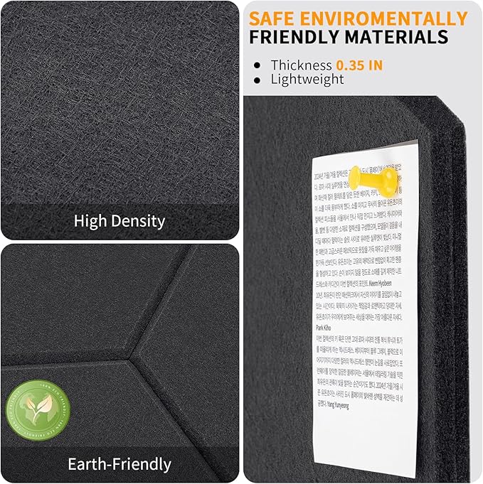 Fwpelt 12'' Large Hexagon Cork-Bulletin Boards for Walls, Self-Adhesive Modern Corkboard, Frameless Felt Pinboard, Prayer-Vision Pin Board for Office, Pack of 8 Hex Cork Tiles with 30 Pushpins