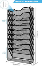 Solinxe 10 Tier Wall File Organizer, Vertical Mesh Paper Mail Organizer Wall Mounted Magazine Rack, Metal Clipboard Storage for Office, Home, Classroom, Black