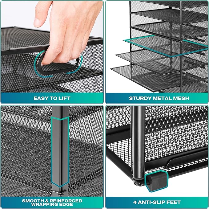 GoldOrcle 2 Pack 8 Tier Paper Letter Tray Organizer with Handles, Mesh Desk File Holder Storage Organization for Home School Classroom & Office