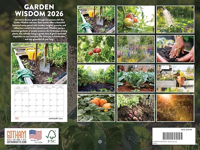 Garden Wisdom Calendar 2026 Wall Monthly Proverbs Lessons Learnings Calender 12 Month | American Made In The USA