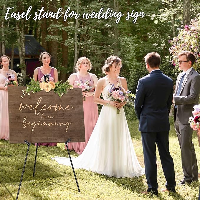 VAIIGO 63" Easel Stand for Wedding Sign Poster Display Easel Floor Adjustable Metal Black Art Easel Instant Folding Tripod Easel for Painting Canvas Wedding Welcome Sign Stand, 1Pack