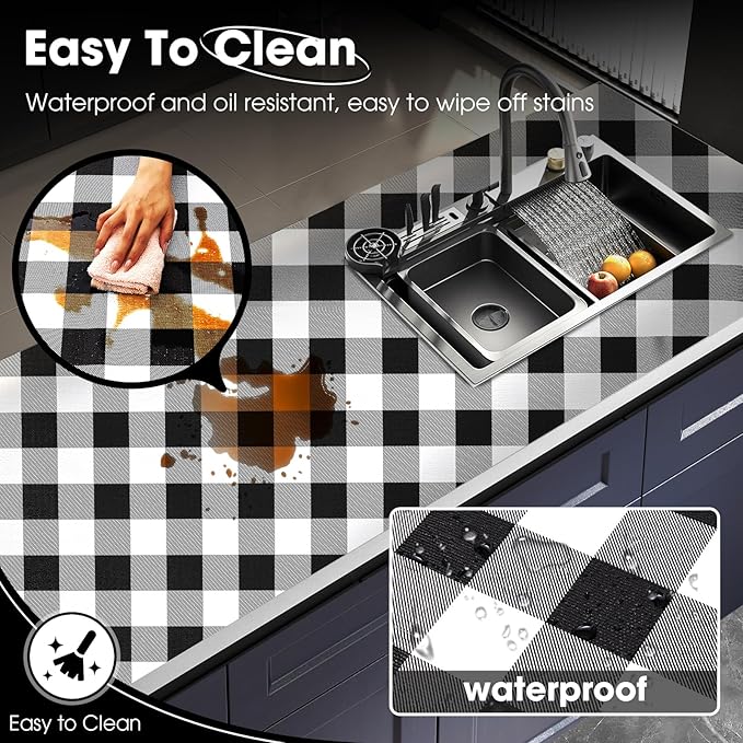 ALIUNI Drawer and Shelf Liner, Non-Slip Kitchen Cabinet Liners Non-Adhesive Thick Strong Grip Waterproof Washable Mats Protect Dresser Shelves Cupboard Bathroom Cabinets, Buffalo Plaid, 12 in X 10 FT