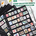 10 Sheets 20 Pages Postage Stamp Album Pages, 7 Pockets 7.7X 1.35in Stamp Collection Inserts, 9 Hole Standard Stamp Collecting Album Sleeves for Stamp Collection Binder IS010710