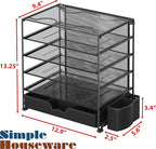 Simple Houseware 5-Tier Document File Tray with Supplies Sliding Drawer and Pen Bucket, Black