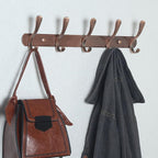 SKOLOO Modern Metal Wall Coat Rack with 5 Hooks, Pack of 2, Sturdy Wall Hook Rack for Hanging Coat, Jacket, Clothes, Hat, Red Copper