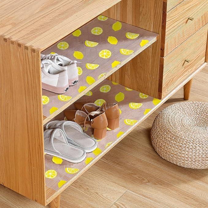 Lemon Print Shelf Liner for Kitchen Cabinets - Non-Adhesive Drawer Liner, Non-Slip Refrigerator Liner, Waterproof Fridge & Pantry Mat - Easy to Cut & Clean