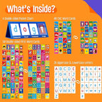 Word Building Desktop Pocket Chart, 48 CVC Words & 50 First Words, Double-Sided Tent Word Builder, Vocabulary Learning Flashcards Set for Kindergarten Reading and Spelling