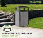 Alpine 40 Gallon Commercial Outdoor Trash Can with Lid - Modern Heavy Duty Large Outdoor Garbage Can with Durable Plastic Bin, Slatted Recycled Plastic Panels for Patio, Parks, Trails & Resorts (Grey)