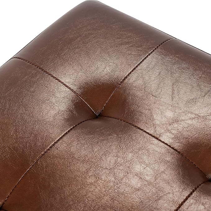 Asense 17 Inch Faux Leather Ottoman with Storage, Square Ottoman Footstool Upholstered Footrest for Couch Entryway Bedroom Living Room, Coffee