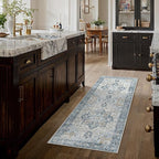 GENIMO Runner Rug 2'6"x6, Non Slip Vintage Hallway Runner Rugs, Low Pile Lightweight Machine Washable Mat for Hallway, Entryway, Bedroom, Kitchen and Corridor, Blue
