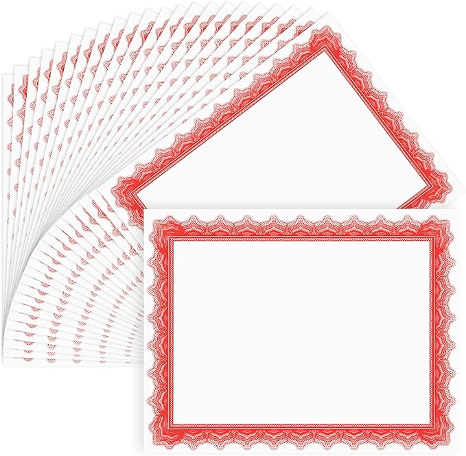 50 Sheets Red & White Certificate Papers, Letter Size 8.5x11, for Printing, Diploma Paper, Award, Document Cardstock Paper, Inkjet Printer Compatible