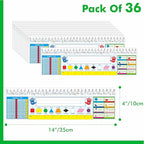 36 PCS Desk Nameplates, Double Sided PET Film Desk Name Tags with Alphabet, Numbers, Fractions, Shapes, Colors and Ruler Erasable & Reusable Traditional Manuscript Name Plate for Classroom (14” x 4”)