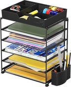 Simple Houseware 5-Tier Document File Tray with Supplies Sliding Drawer and Pen Bucket, Black