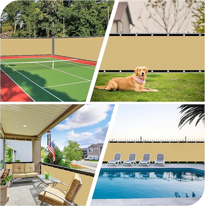 iCover 4x12ft Fence Privacy Screen, Heavy Duty Fencing Panels Screens, Outdoor Shade Cloth Mesh Barrier, Reinforced Bindings and Brass Grommets, Cable Zip Ties Included, Sand
