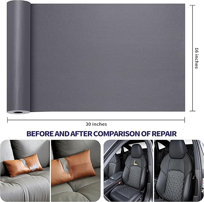 Leather Repair Patch Tape Kit, Self Adhesive Leather Repair for Furniture, Couch, Sofa, Car Seats,Office Chair,Vinyl Repair Kit.30inx16in