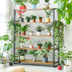 HCHQHS Bookshelf, 5-Tier Industrial Bookcase, Rustic Open Book Shelf, Freestanding Tall Bookshelves with Metal Frame