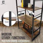 CAPHAUS 5 Tier Bookshelf, 24 Inch Width Free Standing Shelf, Bookcase Shelf Storage Organizer, Industrial Book Shelves for Home Office, Living Room, Kitchen, Rustic Oak