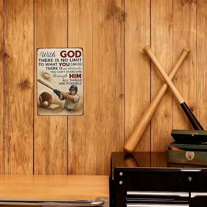 Vintage Christian Baseball Metal Sign – Inspirational Sports Wall Art for Boys Room, Gym, or Man Cave – Faith Gift for Baseball Players, Dads, and Believers* (Christian Baseball-01)