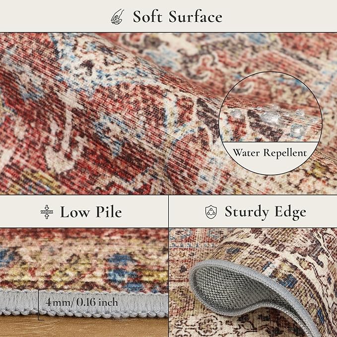 GENIMO 2x5 Runner Rugs for Hallway, Machine Washable Non Slip Vintage Rugs, Low Pile Lightweight Soft Print Rug for enrtyway, Corridor, Home Office, Kitchen, Mocha Brick
