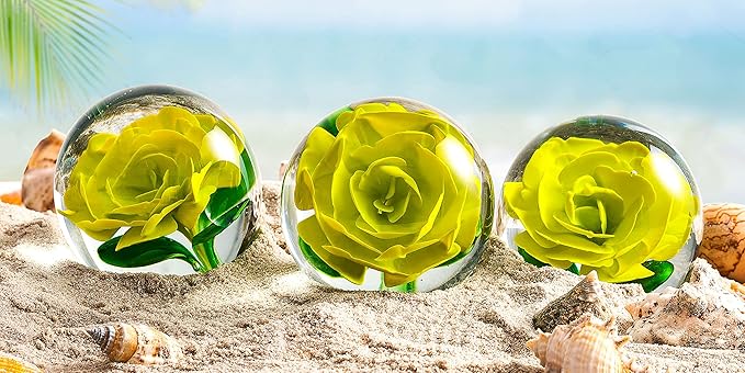 EUSTUMA Hand Blown Glass Flower Paperweight Figurine for Office Desk.Give You A Gift from The Person You Love, The Garden Decoration. (Yellow Flower)
