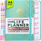 Life Planner - Undated Weekly & Monthly Planner, 12-Month Journey to Increase Productivity | Gratitude Journal, Life Organizer & Goal Journal | Include Foldable Vision Board, Habit Tracker & Stickers