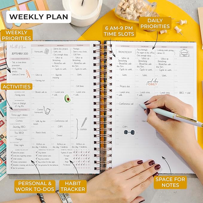 PLANBERRY Large Hourly Schedule Planner Premium – Undated Organizer for Productivity, Time Management & Budget, 8x10.4″ (Tropical Forest)