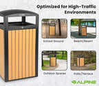 Alpine 40 Gallon Commercial Outdoor Trash Can with Lid - Modern Heavy Duty Large Outdoor Garbage Can with Durable Plastic Bin, Slatted Recycled Plastic Panels for Parks, Trails & Resorts (CD)