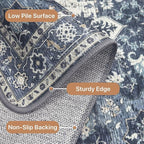 GENIMO 8x10 Area Rugs for Living Room, Machine Washable Non Slip Vintage Rugs, Low Pile Lightweight Chenille Print Rug for Bedroom, Dining Room, Home Office, Center Blue