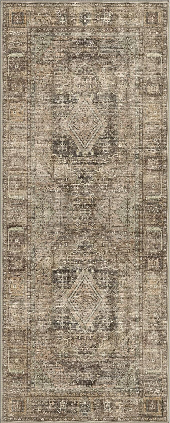GENIMO Runner Rug 2x7 Non Slip Machine Washable Hallway Runner Vintage Rug, Low Pile Lightweight Rugs for Entryway, Hallway, Kitchen and Corridor, Chestnut Brown