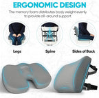FORTEM Seat Cushion, Office Chair Cushion, Lumbar Support Pillow for Office Chair, Memory Foam Sciatica Coccyx Tailbone Pressure Pain Relief, Car Sitting Pad, Washable Non Slip, XL