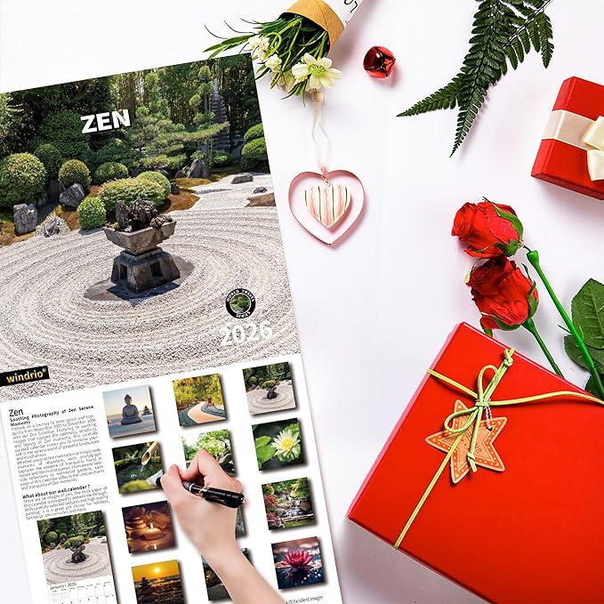 2026 Wall Calendar,Calendar 2026, November 2025 - December 2026, Wall Calendar Zen, 12" x 24" Opened,Full Page Months Thick & Sturdy Paper for Calendar Organizing & Planning