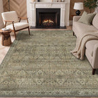 GENIMO 6x9 Area Rugs for Living Room, Machine Washable Non Slip Vintage Rugs, Low Pile Lightweight Chenille Print Rug for Bedroom, Dining Room, Home Office, Green Khaki