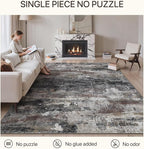GENIMO No Crease Non Slip 8x10 Area Rugs for Living Room, Craft Woven Modern Abstract Rug, Soft Floor Carpet, Single-Piece Rugs for Bedroom, Dining Room, Office, Dark Gray Brown
