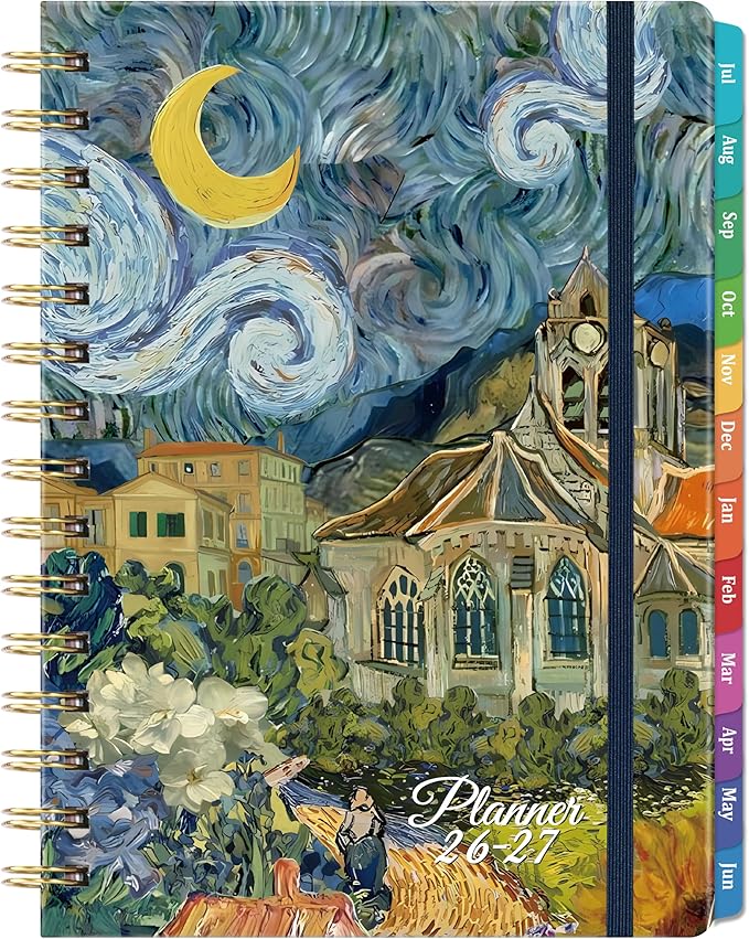 Planner 2026-2027 - Academic Planner 2026-2027, Jul. 2026 - Jun. 2027, 26-27 Planner Weekly and Monthly with Tabs, 6.3" x 8.4", Hardcover with Back Pocket + Twin-Wire Binding - Oil Painting