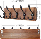 SKOLOO Rustic Wall Mounted Coat Rack: 16" Hole to Hole, Pine Real Wood Plank Wall Coat Rack with 5 Triple Hooks, Farmhouse Coat Hanger Wall Mount for Hanging Backpack Jacket Coat Hat,Pack of 2